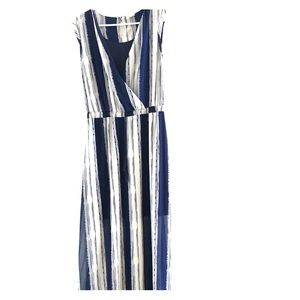 White and navy striped maxi dress